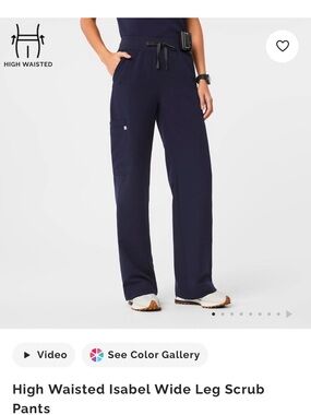 Figs Isabel High-Waisted Wide-Leg Scrub Pants - Navy